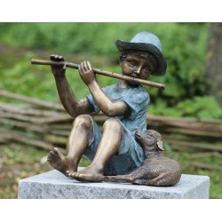 Bronzefiguren - Junge mit Flöte und Schaf