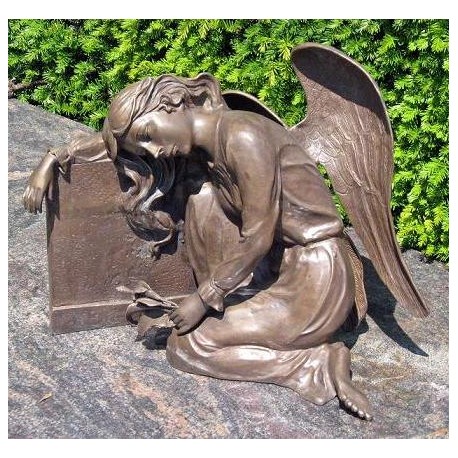Bronzefiguren - Engel mit Grabmal